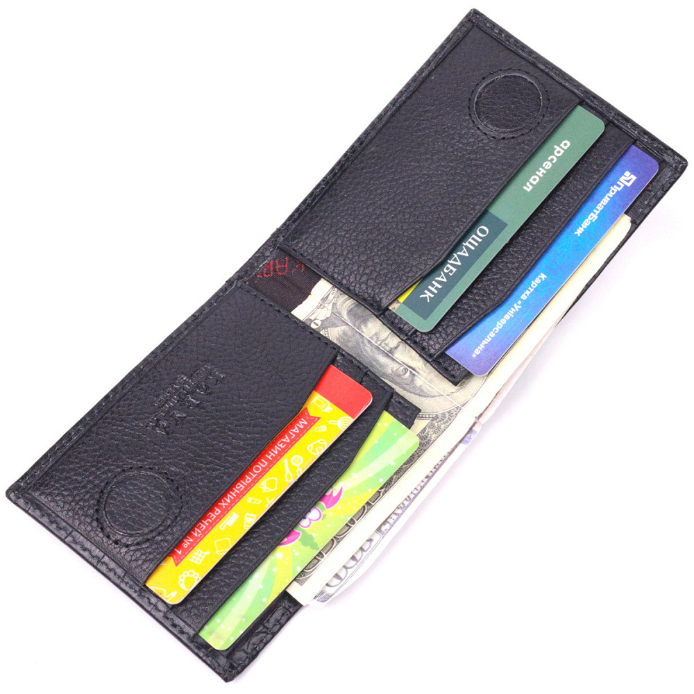 Чоловічий затискач з монетницею з натуральної шкіри з тисненням під крокодила KARYA 21406 Чорний Київ - фото 8