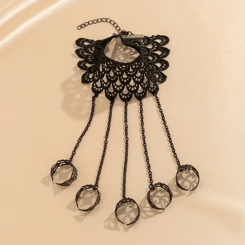 Ажурный браслет-перчатка черный с кольцами и цепочками Киев - изображение 5