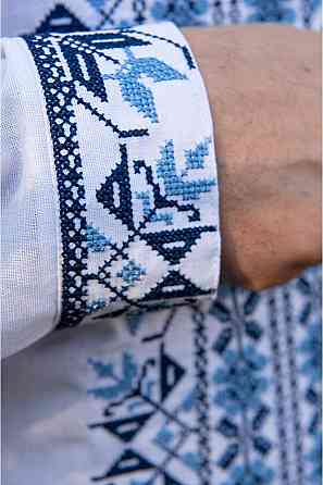 Вишиванка лляна чоловіча, довгий рукав, біла, (льон) топ Київ