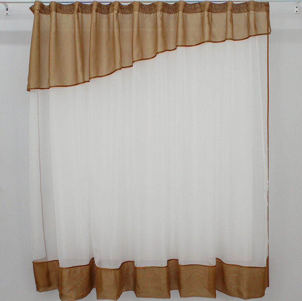 Кухонна фіранка VR-Textil № 047к коричневий з молочним 280х170 см (59-010) Київ - фото 1