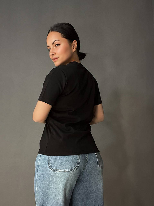 Футболка женская A-N 27040 базовая по фигуре с вышивкой сердце, черный, one size Киев - изображение 13