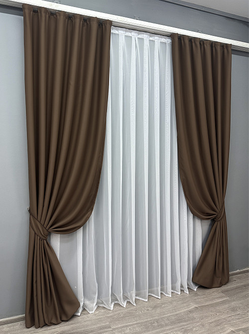 Комплект готовых штор VR-Textil Блекаут Bagema Rvs № 1238ш Шоколадный 150х270 см 2 шт (33-0074) Киев - изображение 3