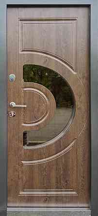 Форт-М Дверь уличная 3х контурная! Модель Трио-Греция цвет Дуб темный, стеклопакет, ковка Киев