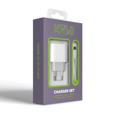 Зарядний пристрій MadeInFuture MFS12 12W 1xUSB-A + 1xUSB-C + cable USB-A to USB-C White (MIF82822) Вінниця - фото 7