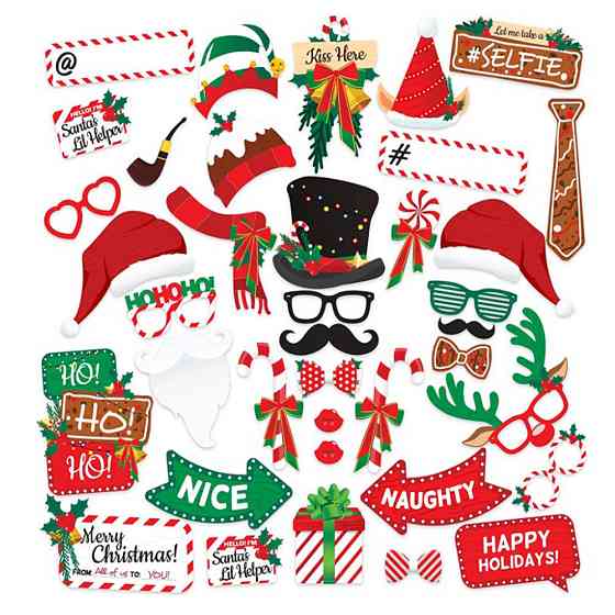 Новорічна бутафорія маски на паличці 38 деталей різнобарвний Київ