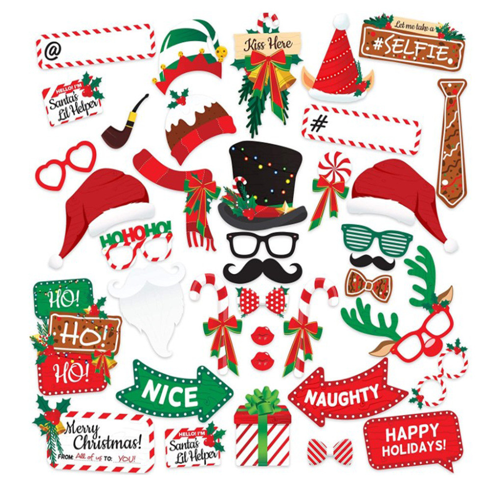 Новорічна бутафорія маски на паличці 38 деталей різнобарвний Київ - фото 1