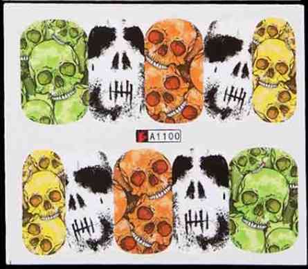 Наклейки Хэллоуин для ногтей Черепа 5 на 6 см разноцветный Киев