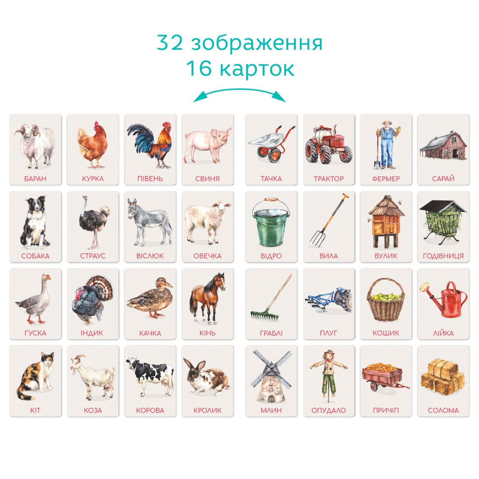 Дитячий набір навчальних карток Монтессорі "Ферма" 301233, 32 зображення Вінниця - фото 4