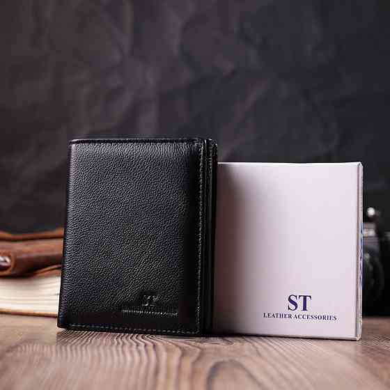 Вертикальный кошелек для стильных мужчин из натуральной кожи ST Leather 22464 Черный Киев