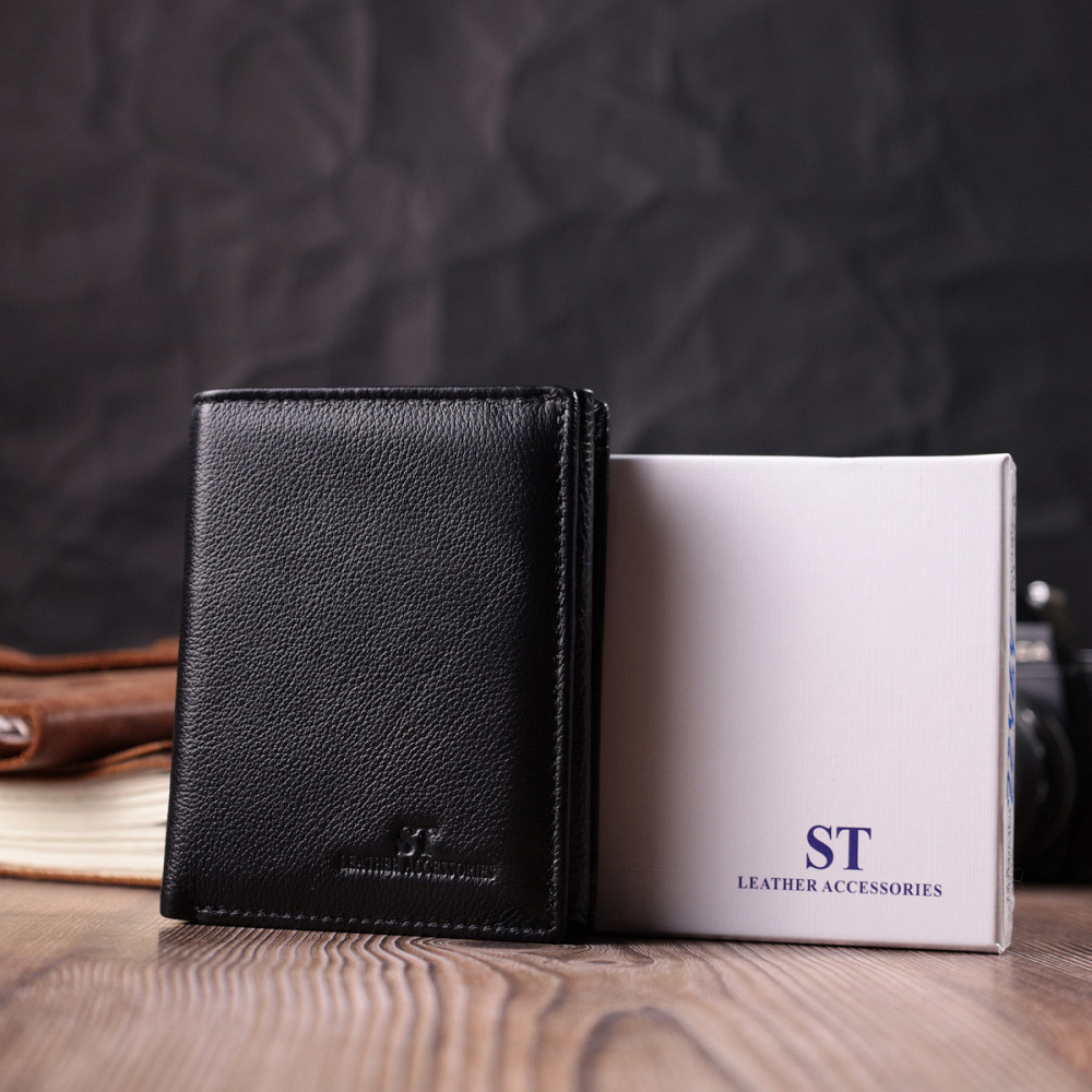 Вертикальный кошелек для стильных мужчин из натуральной кожи ST Leather 22464 Черный Киев - изображение 1