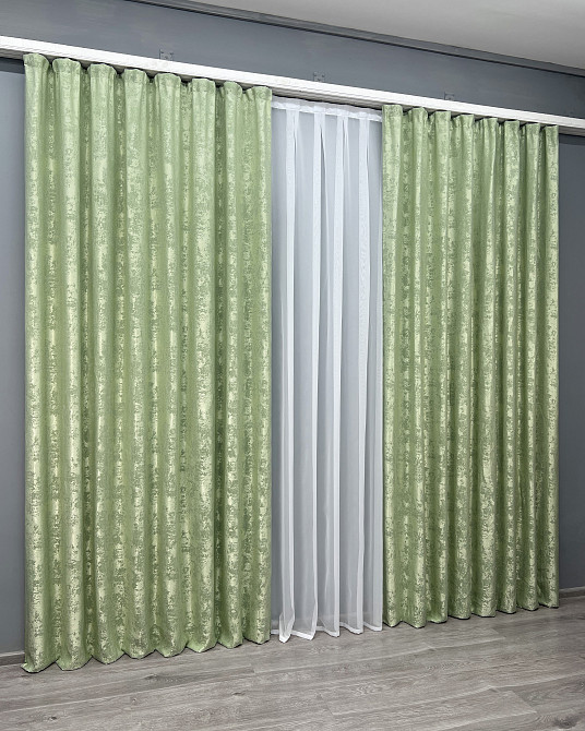 Комплект готовых штор VR-Textil Жаккард Sultan XO №1147ш Светло-оливковый 150х270 см 2 шт (30-954) Киев - изображение 12