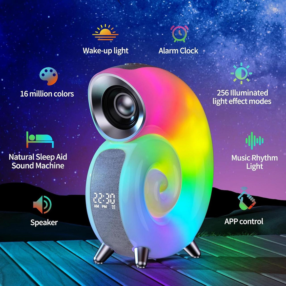 Музична смарт-колонка JOVELL A1 Ракушка: Bluetooth, RGB-підсвітка, будильник, білий шум та HD-звук Київ - фото 3