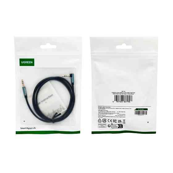 Аудіокабель UGREEN 1м 3.5mm, металевий, плетений, синій/чорний Київ