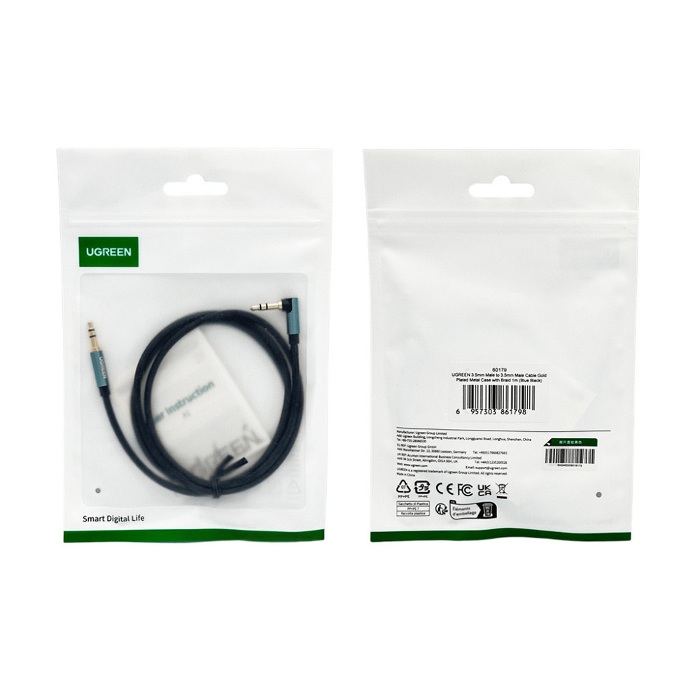 Аудіокабель UGREEN 1м 3.5mm, металевий, плетений, синій/чорний Київ - фото 5