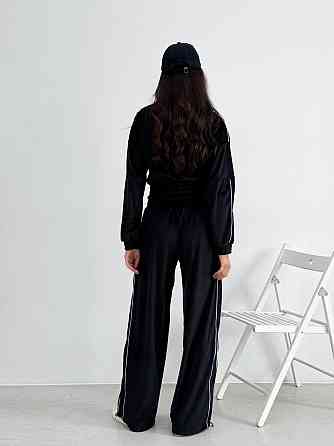 Велюровый костюм женский с широкими штанами Черный 42/46 Харьков