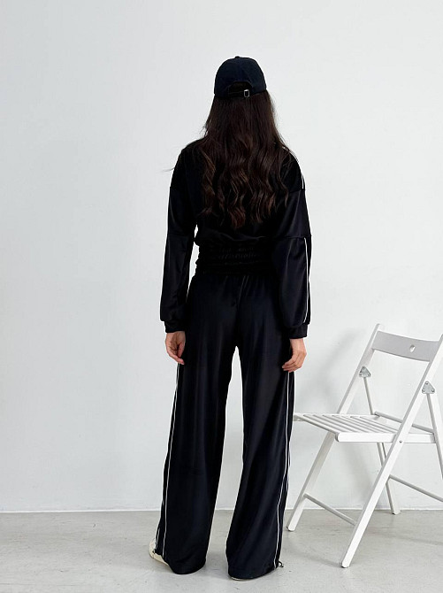 Велюровый костюм женский с широкими штанами Черный 42/46 Харьков - изображение 5