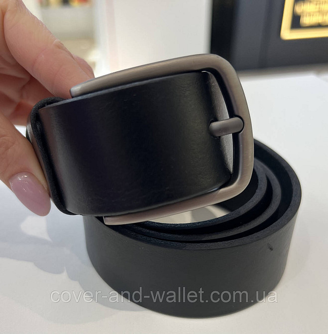 Чоловічий широкий ремінь чорного кольору з італійської шкіри 40мм PS Leather Київ - фото 13