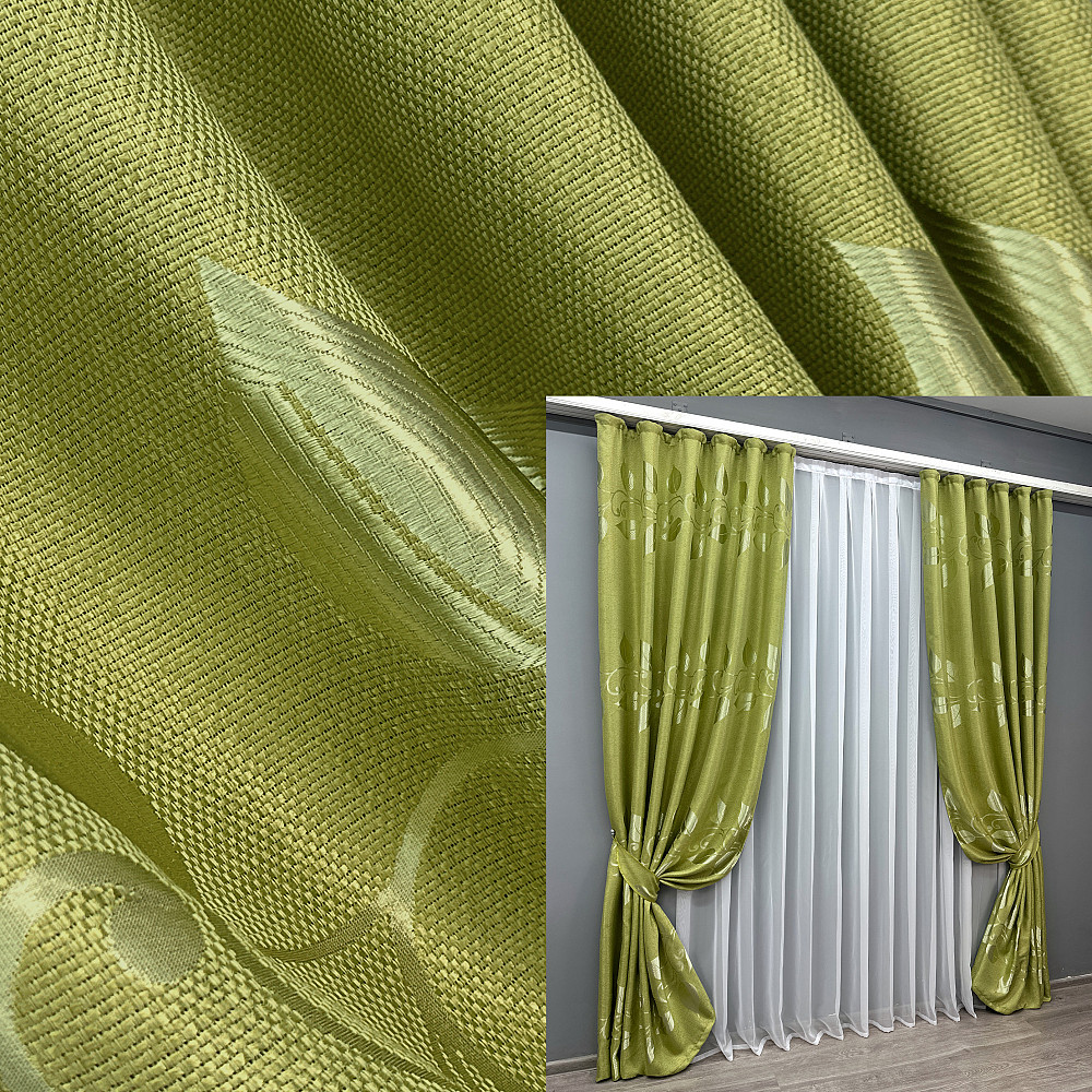 Комплект готовых штор VR-Textil Лен Рогожка № 1784ш Оливковый 150х270 см 2 шт (33-0761) Киев - изображение 1