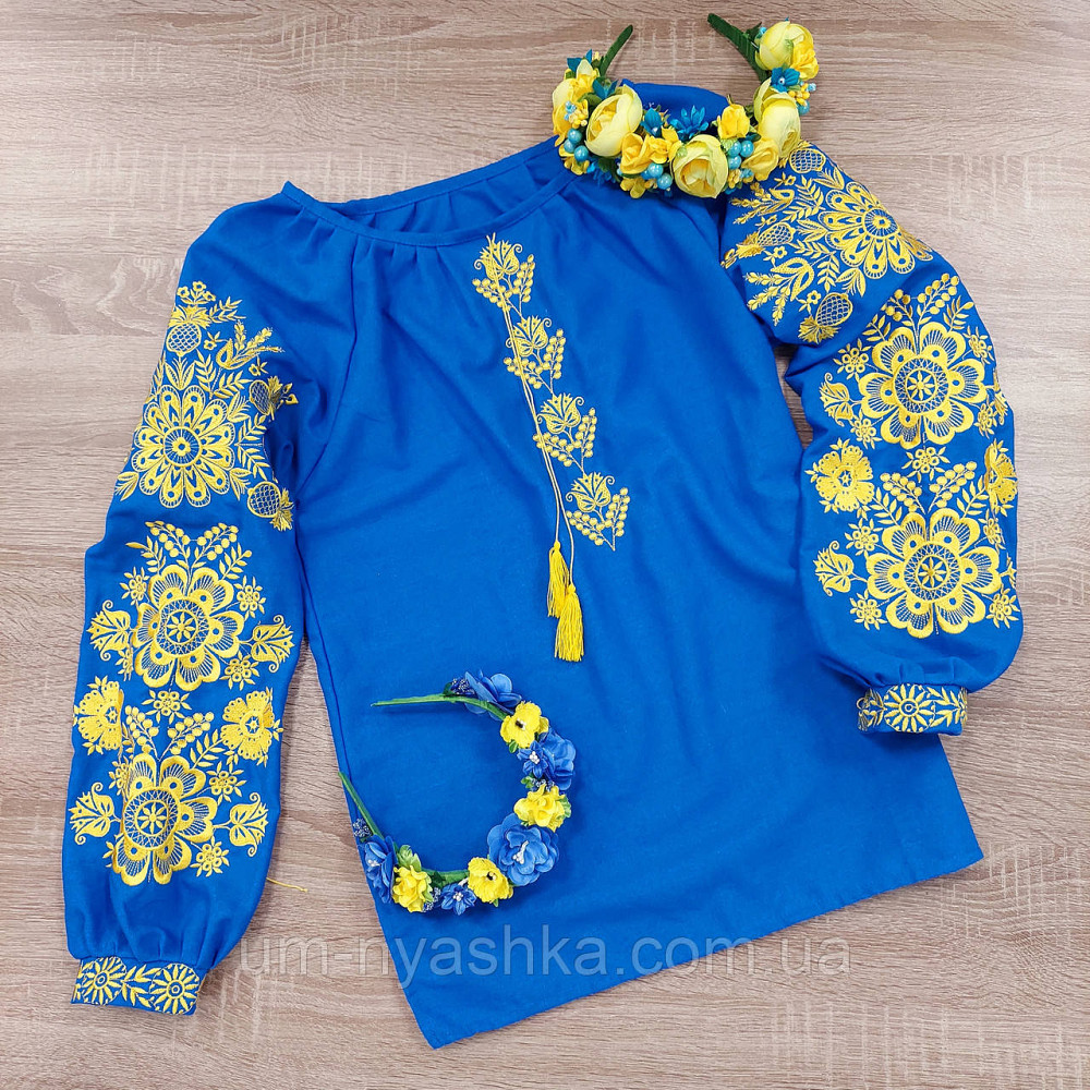 Жіноча лляна вишиванка блакитна з жовтою вишивкою Стефанія р.XS-5XL Кривий Ріг - фото 4