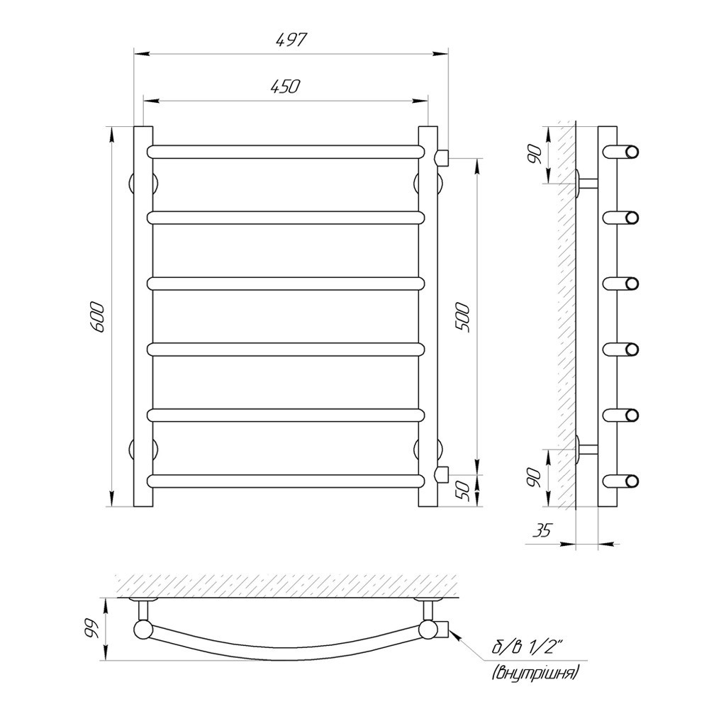 Водяной полотенцесушитель LARIS КЛАССИК П6 450 Х 600 Киев - изображение 5