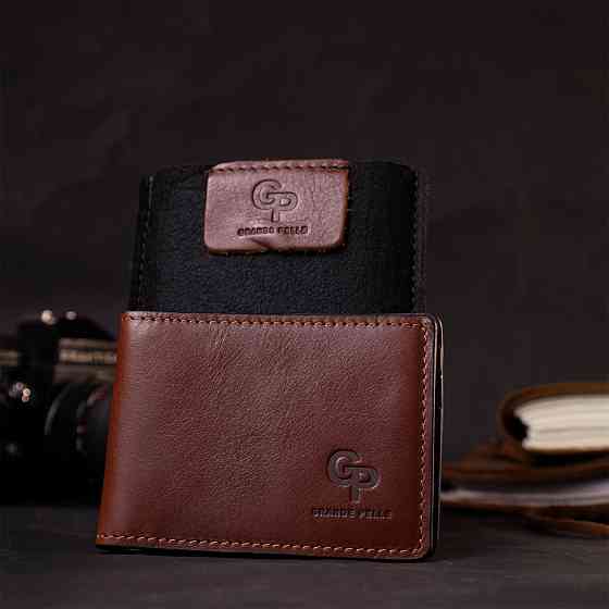 Зручний шкіряний затискач для грошей GRANDE PELLE 11636 Коричневий Київ