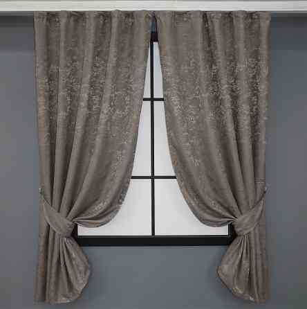 Комплект коротких штор VR-Textil Льон мармур Pavliani № 1373ш 130х170 см 2 шт Коричнево-сірий (35-0057) Київ