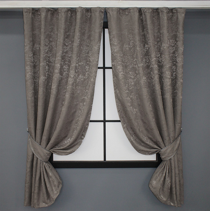 Комплект коротких штор VR-Textil Лен мрамор Pavliani № 1373ш 130х170 см 2 шт Коричнево-серый (35-0057) Киев - изображение 1