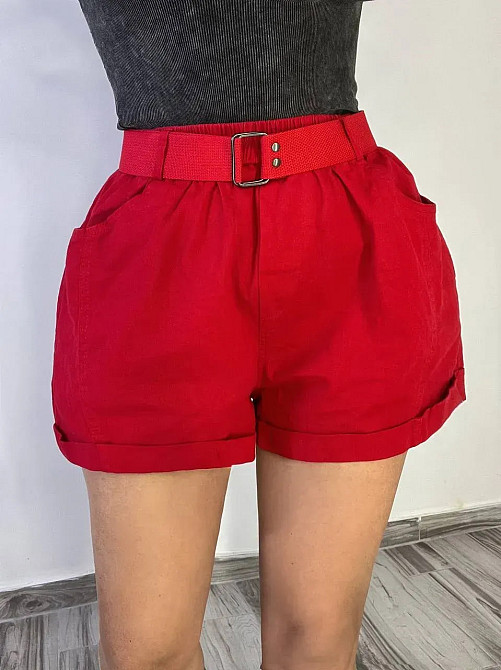 Шорти жіночі A-N 5701 мом на резинке з ременем короткі червоні, червоний, M, M, 80 см, 105 см Київ - фото 10