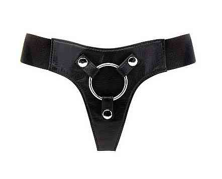 Трусики для страпона REALROCK Elastic Harness з кільцем, шкіряні, чорні, One Size (S-XL) Sex Aura Київ