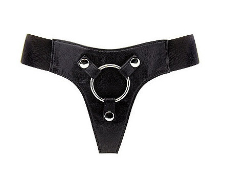 Трусики для страпона REALROCK Elastic Harness з кільцем, шкіряні, чорні, One Size (S-XL) Sex Aura Київ - фото 1
