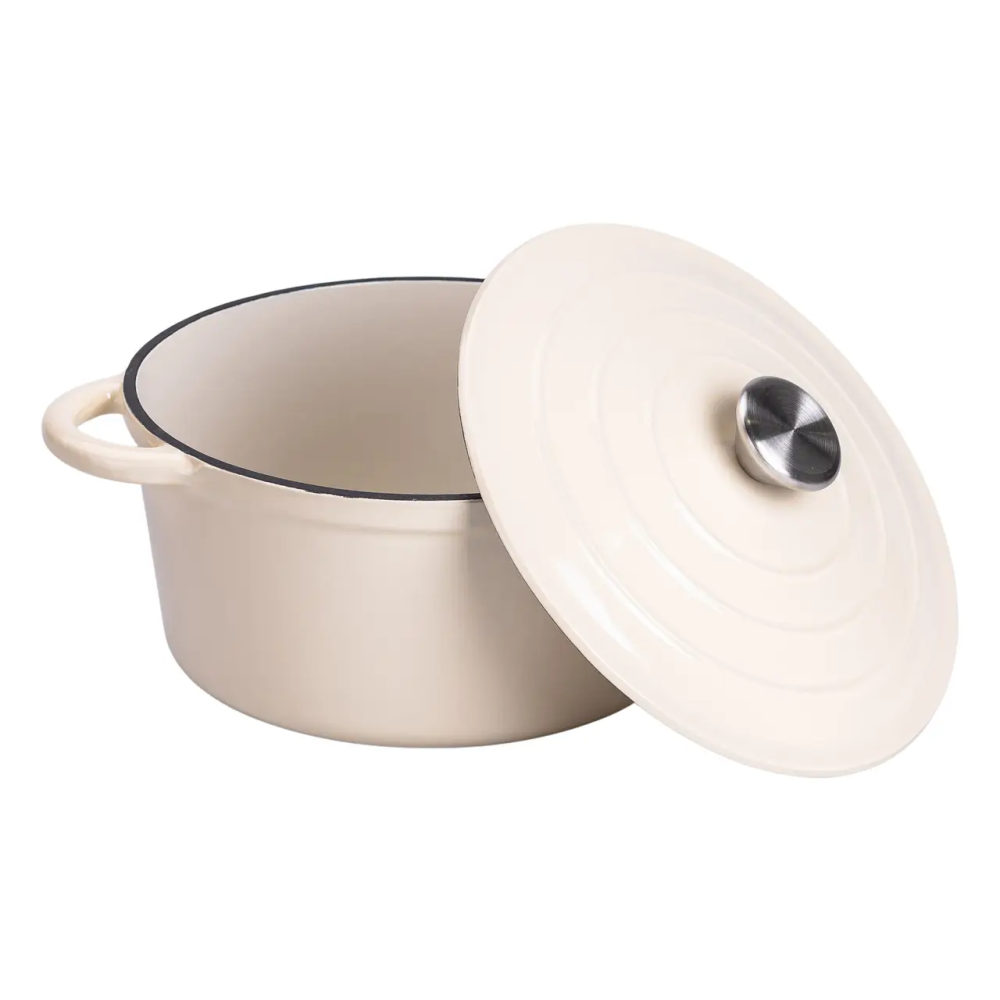Набір чавунного посуду 1/2/3/4 л емальований 3 каструлі сковорода, комплект кухонного начиння для готування Бежевий HP-1-6-WHITE Коломия - фото 5