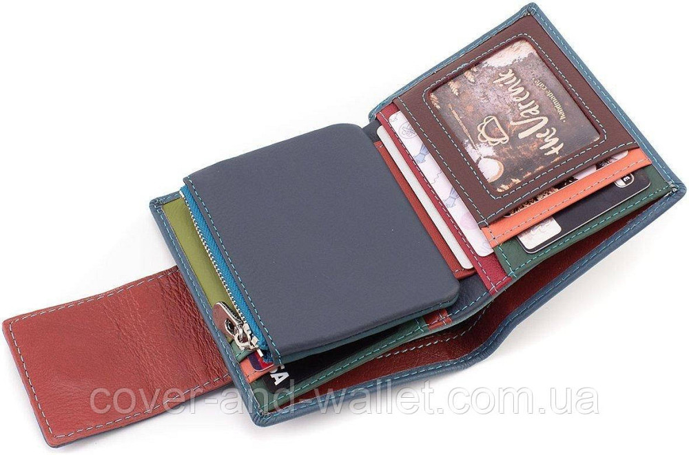 Жіночий гаманець із натуральної шкіри синього кольору з хлястиком на магніті ST Leather Київ - фото 5