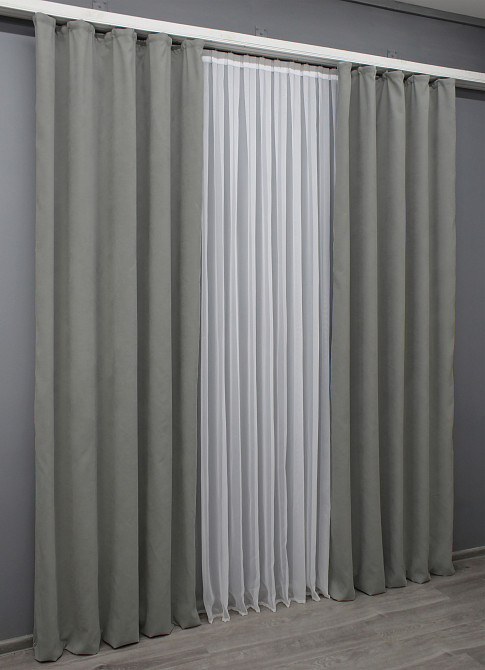 Комплект готовых штор VR-Textil Микровелюр Petek № 1477ш Светло-серый 150х265 см 2 шт (39-997) Киев - изображение 4