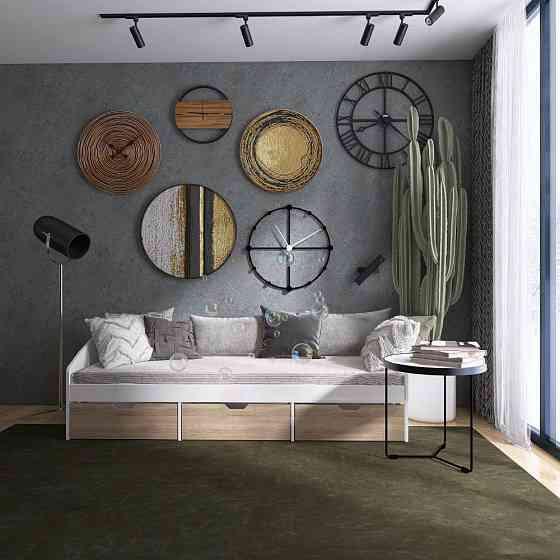 Ліжко односпальне з ящиками Еверест Комфорт 3 193х84х59 см Німфея Альба (білий)/Дуб сонома (DTM-073830) Львів