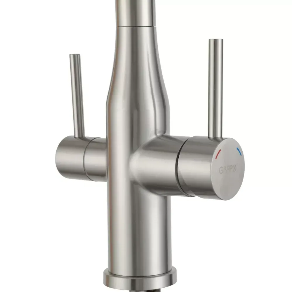 Змішувач для кухні з підключенням до фільтра GAPPO G4399-75 та гнучким виливом, сатин/чорний Київ - фото 5