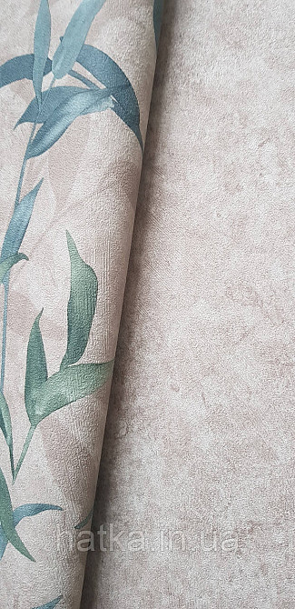 Шпалери вінілові на флізеліні Sintra Adria метрове листя гілки бірюзові зелені на коричневому Київ - фото 4
