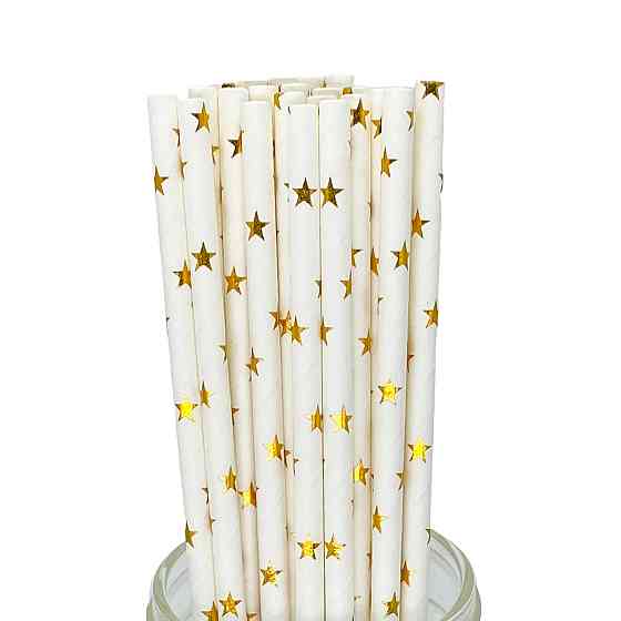 Коктейльні трубочки з принтом зірочок 25 штук 20 см золотисто-білий Київ