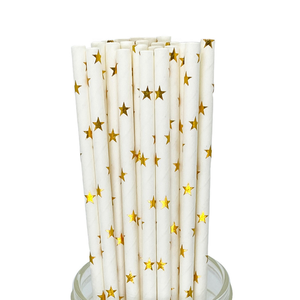 Коктейльні трубочки з принтом зірочок 25 штук 20 см золотисто-білий Київ - фото 6