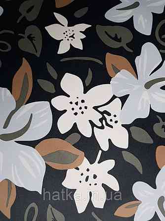 Шпалери вінілові Lutece Bensimon квіти листя блакитні білі коричневі сірі на чорному Київ
