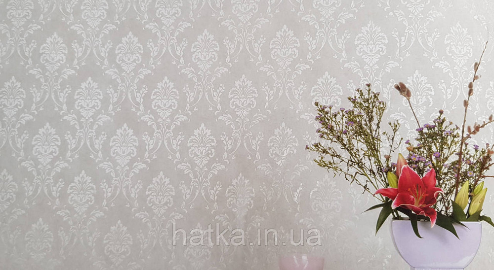 Обои виниловые на флизелине Grandeco Universe 5 вензеля завитки серебристые на сером Киев - изображение 2