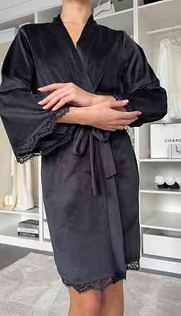 Жіночий халат на запах з мереживом велюр Одеса