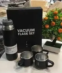 Термос с вакуумной изоляцией, Подарочный набор с 3 чашкам 500 мл Черный Коломия