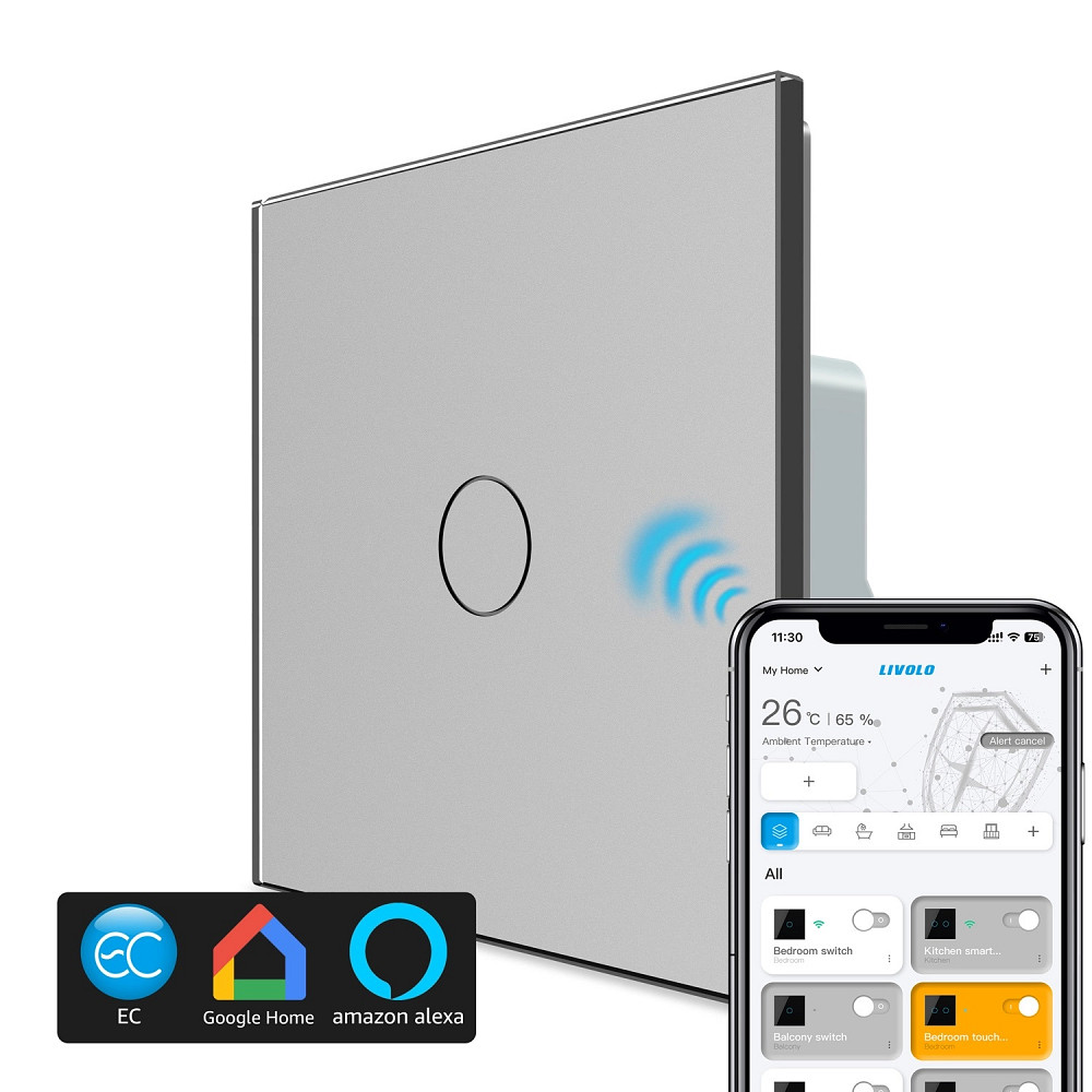 LIVOLO Розумний сенсорний ЕС вимикач 1 сенсор LIVOLO сірий матове скло Коломыя - изображение 1