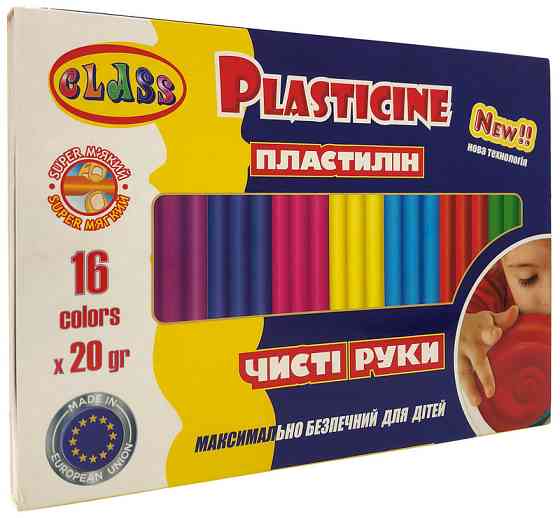 Пластилін "Class" "Чисті руки MAXI" 16кол.*20гр, ECO, 7647С, шт Київ