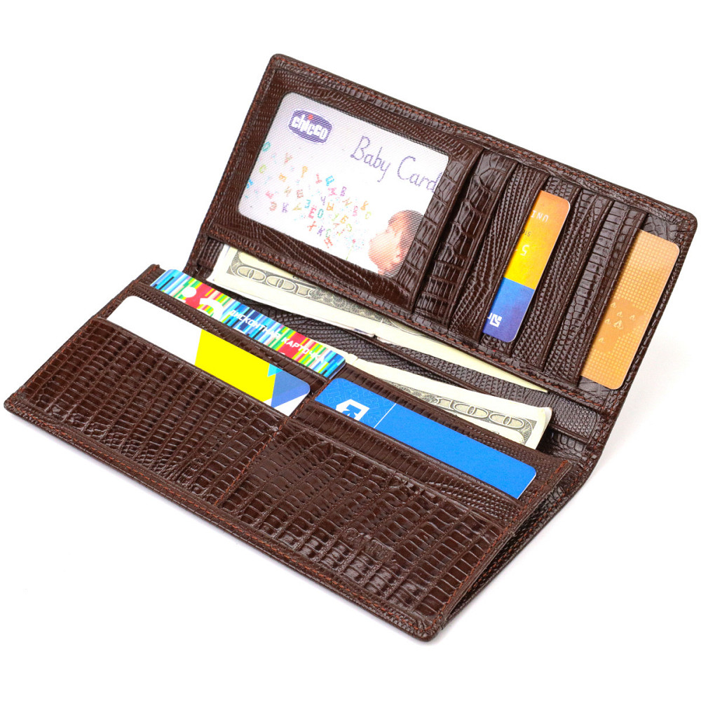 Фактурний чоловічий вертикальний гаманець без застібки з натуральної шкіри з тисненням CANPELLINI 21903 Коричневий Київ - фото 5