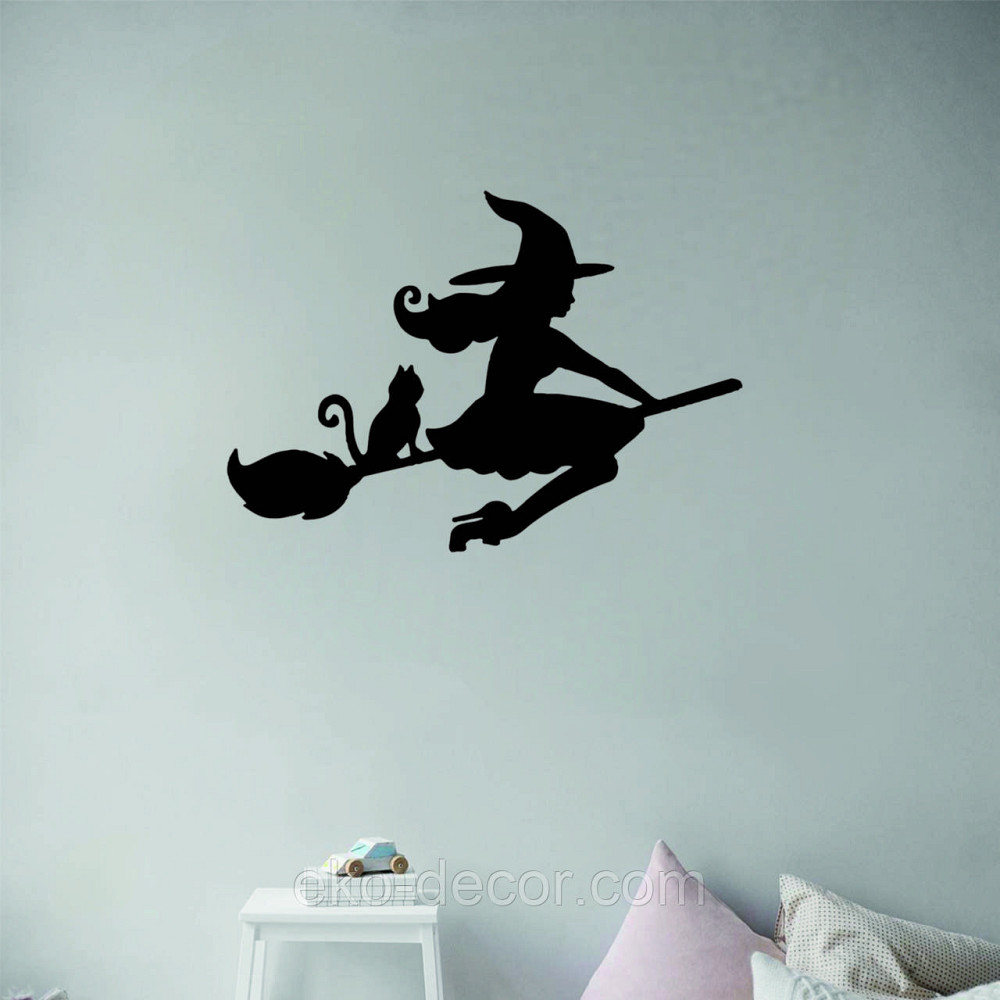 Декоративное настенное Панно «Ведьма на метле с котом», Декор на стену 90*63 см, Черный Киев - изображение 10