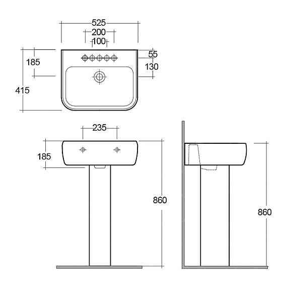Раковина з ніжкою RAK Ceramics Metropolitan 52.5x18.5x41.5см (RAK0020) Білий Вінниця