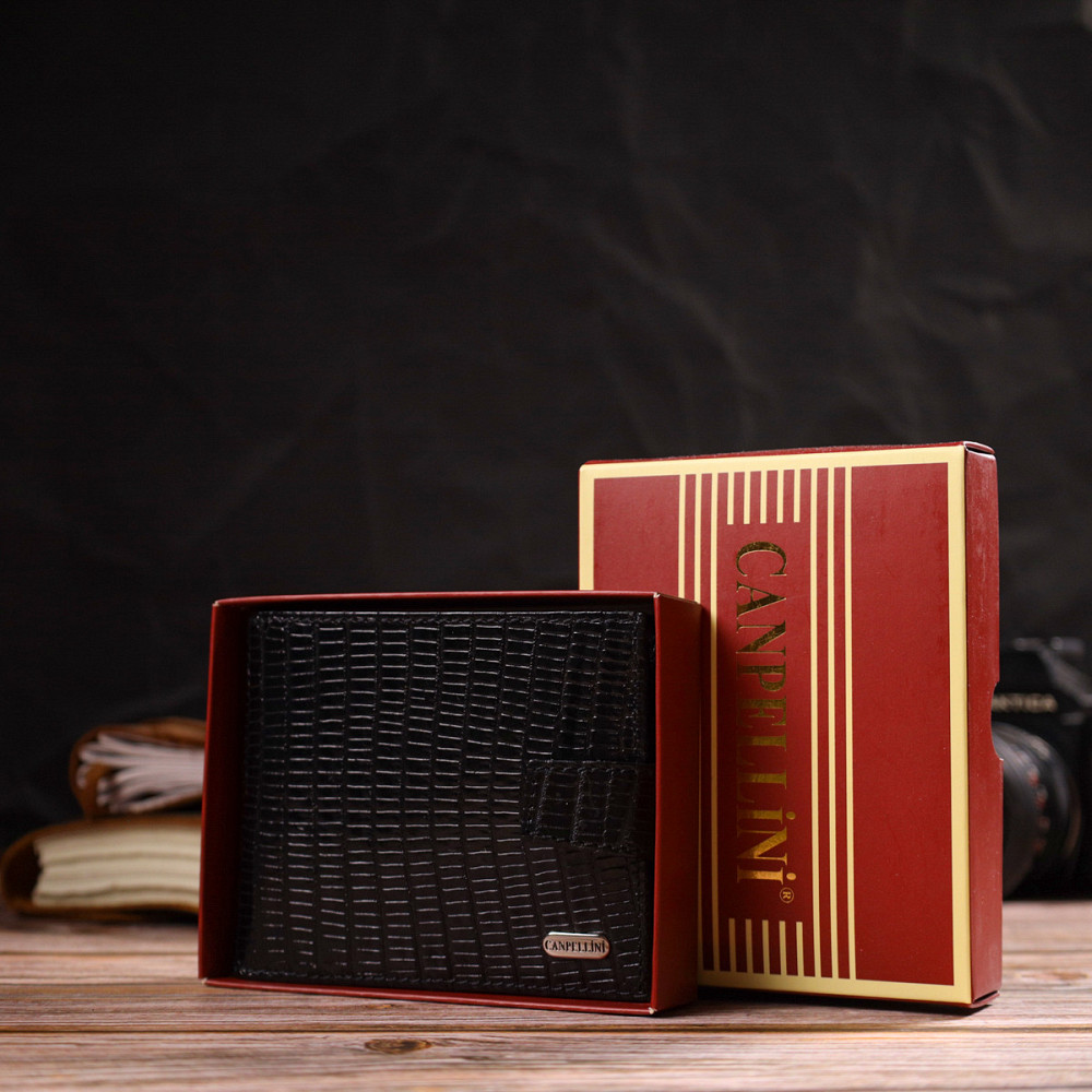 Интересный мужской бумажник из натуральной фактурной кожи CANPELLINI 21789 Черный Киев - изображение 10