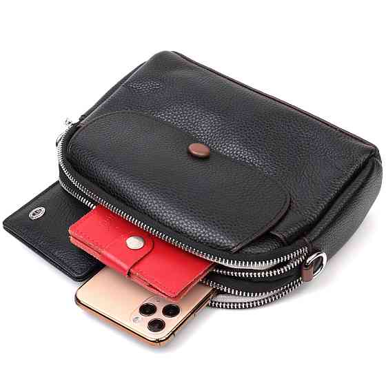 Шкіряна маленька повсякденна сумка для жінок Чорна (Vintage) Київ