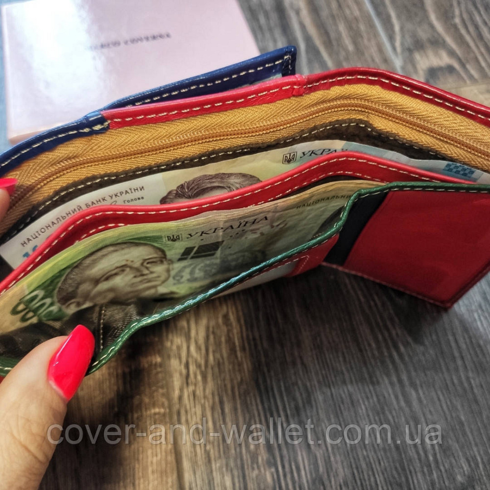 Маленький кожаный женский кошелек красно синего цвета  Marco Coverna MC 2-2068 Киев - изображение 3